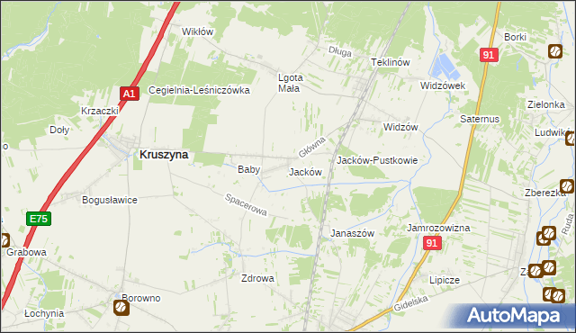 mapa Jacków gmina Kruszyna, Jacków gmina Kruszyna na mapie Targeo