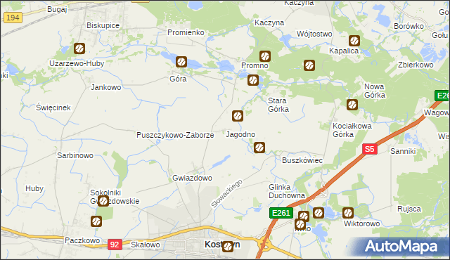 mapa Jagodno gmina Kostrzyn, Jagodno gmina Kostrzyn na mapie Targeo