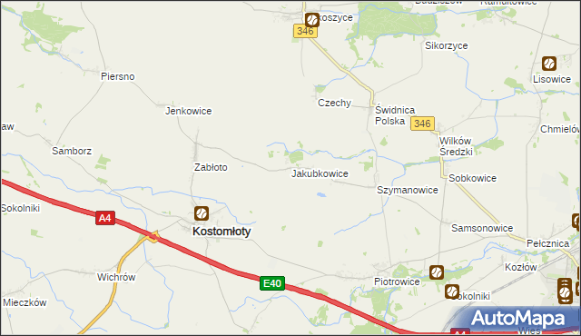 mapa Jakubkowice, Jakubkowice na mapie Targeo
