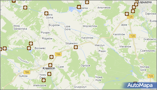 mapa Jakubów gmina Krasocin, Jakubów gmina Krasocin na mapie Targeo