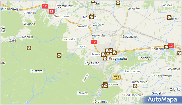 mapa Jakubów gmina Przysucha, Jakubów gmina Przysucha na mapie Targeo