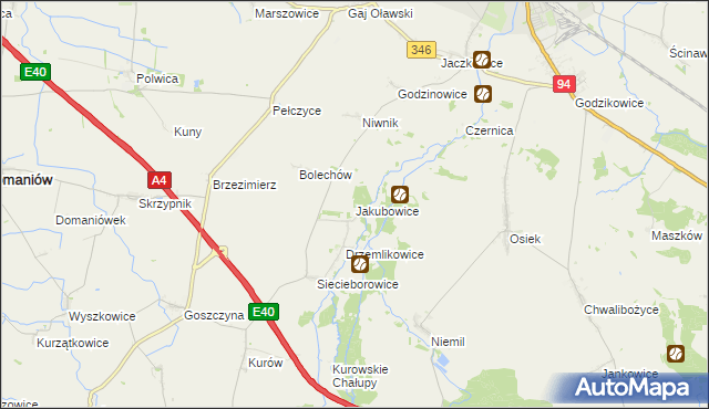 mapa Jakubowice gmina Oława, Jakubowice gmina Oława na mapie Targeo