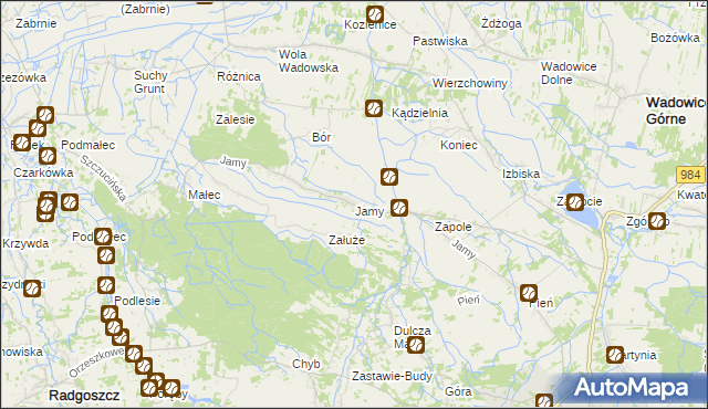 mapa Jamy gmina Wadowice Górne, Jamy gmina Wadowice Górne na mapie Targeo