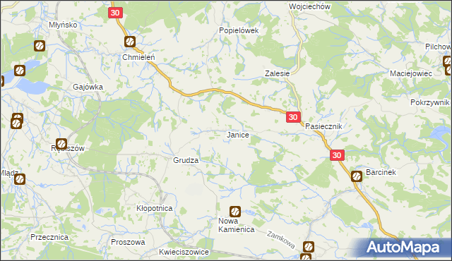mapa Janice gmina Lubomierz, Janice gmina Lubomierz na mapie Targeo