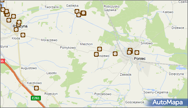 mapa Janiszewo gmina Poniec, Janiszewo gmina Poniec na mapie Targeo