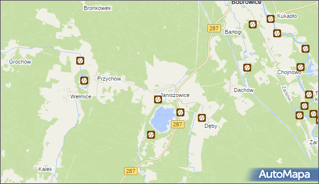 mapa Janiszowice gmina Bobrowice, Janiszowice gmina Bobrowice na mapie Targeo