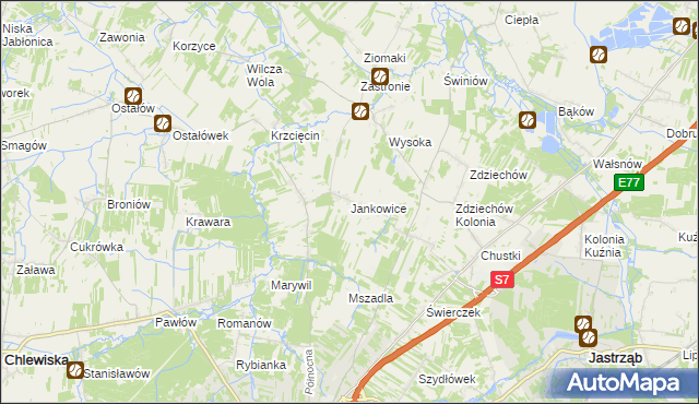 mapa Jankowice gmina Szydłowiec, Jankowice gmina Szydłowiec na mapie Targeo