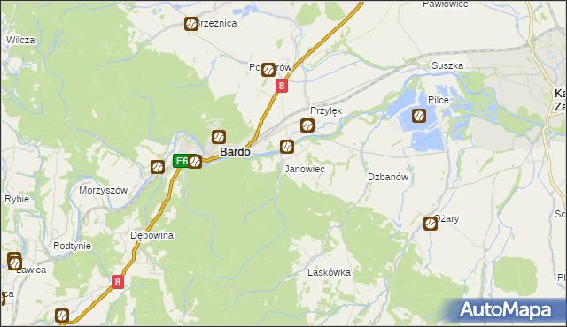 mapa Janowiec gmina Bardo, Janowiec gmina Bardo na mapie Targeo