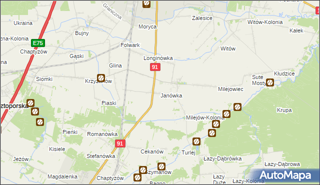 mapa Janówka gmina Rozprza, Janówka gmina Rozprza na mapie Targeo