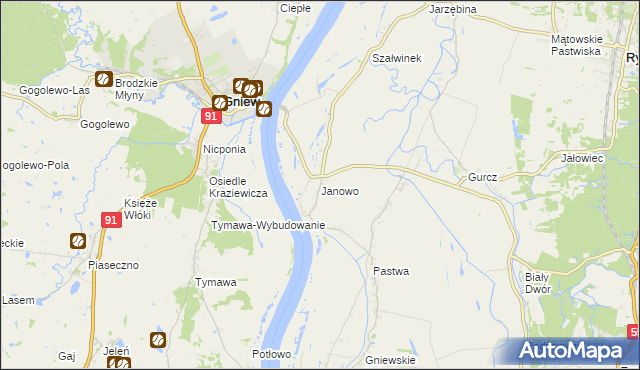 mapa Janowo gmina Kwidzyn, Janowo gmina Kwidzyn na mapie Targeo