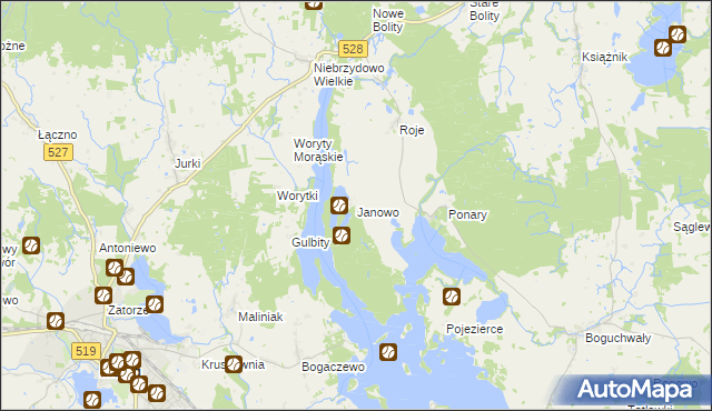 mapa Janowo gmina Miłakowo, Janowo gmina Miłakowo na mapie Targeo