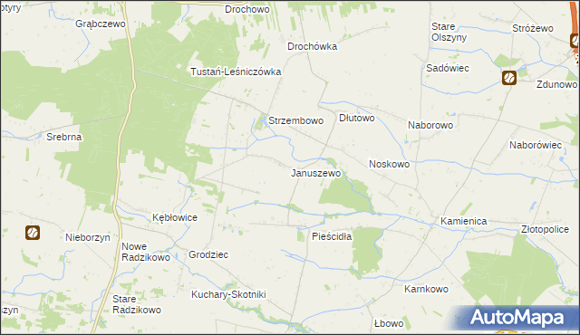 mapa Januszewo gmina Naruszewo, Januszewo gmina Naruszewo na mapie Targeo