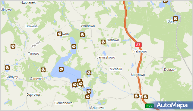 mapa Januszkowo gmina Kozłowo, Januszkowo gmina Kozłowo na mapie Targeo