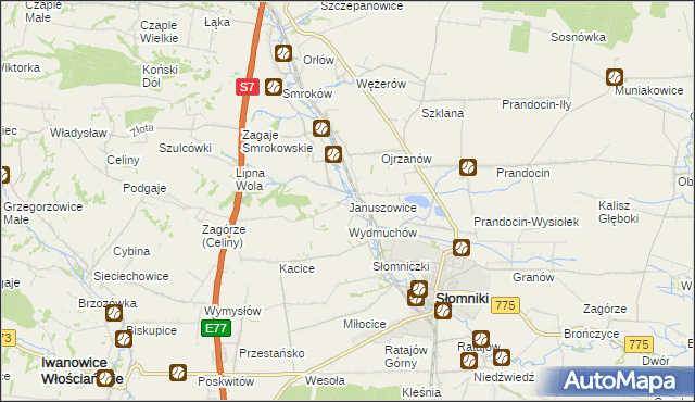 mapa Januszowice gmina Słomniki, Januszowice gmina Słomniki na mapie Targeo