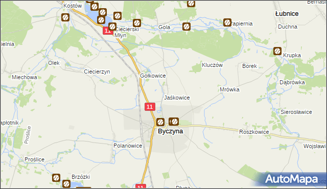 mapa Jaśkowice gmina Byczyna, Jaśkowice gmina Byczyna na mapie Targeo