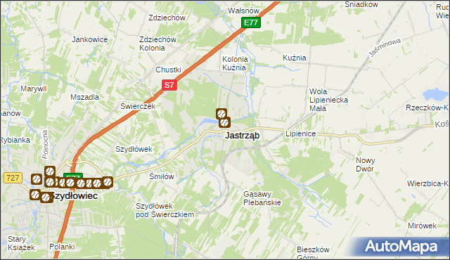 mapa Jastrząb powiat szydłowiecki, Jastrząb powiat szydłowiecki na mapie Targeo