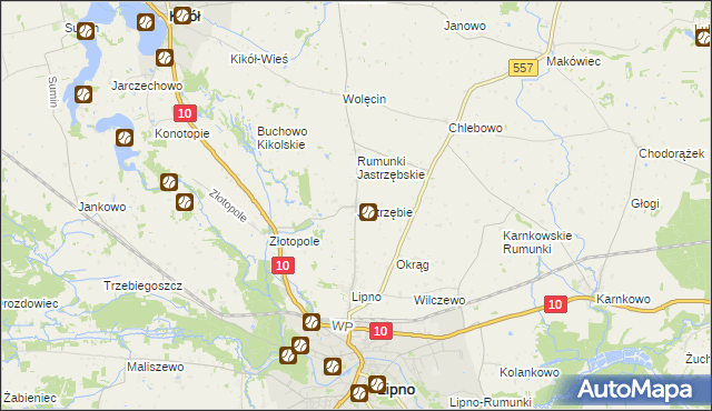 mapa Jastrzębie gmina Lipno, Jastrzębie gmina Lipno na mapie Targeo