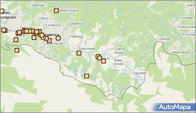 mapa Jaworki gmina Szczawnica, Jaworki gmina Szczawnica na mapie Targeo