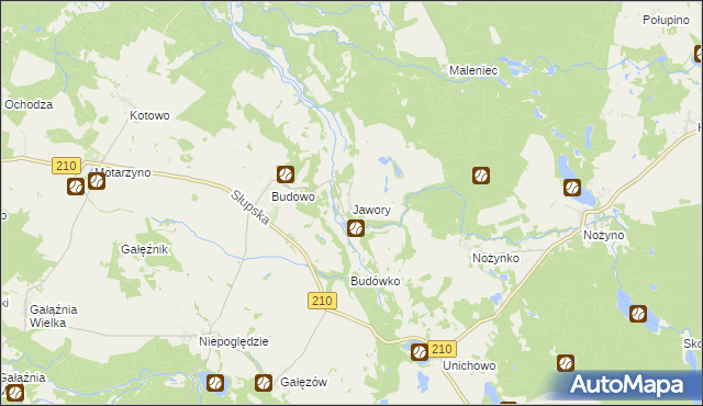 mapa Jawory gmina Dębnica Kaszubska, Jawory gmina Dębnica Kaszubska na mapie Targeo