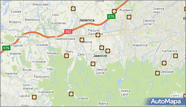 mapa Jaworze powiat bielski, Jaworze powiat bielski na mapie Targeo