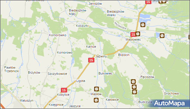 mapa Jaźwiny gmina Trzebnica, Jaźwiny gmina Trzebnica na mapie Targeo