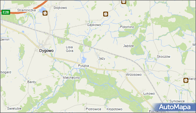 mapa Jazy gmina Dygowo, Jazy gmina Dygowo na mapie Targeo