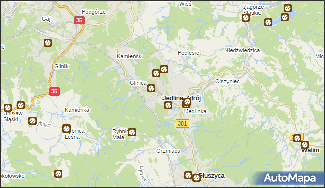 mapa Jedlina-Zdrój, Jedlina-Zdrój na mapie Targeo