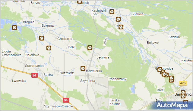 mapa Jędrynie, Jędrynie na mapie Targeo