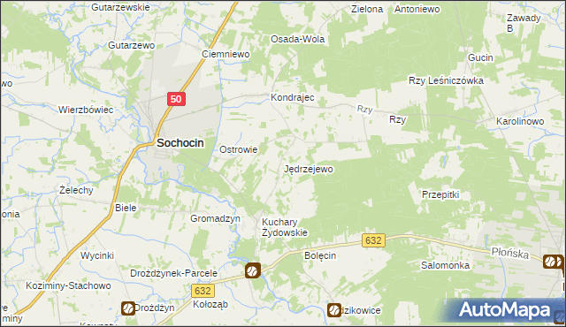 mapa Jędrzejewo gmina Sochocin, Jędrzejewo gmina Sochocin na mapie Targeo