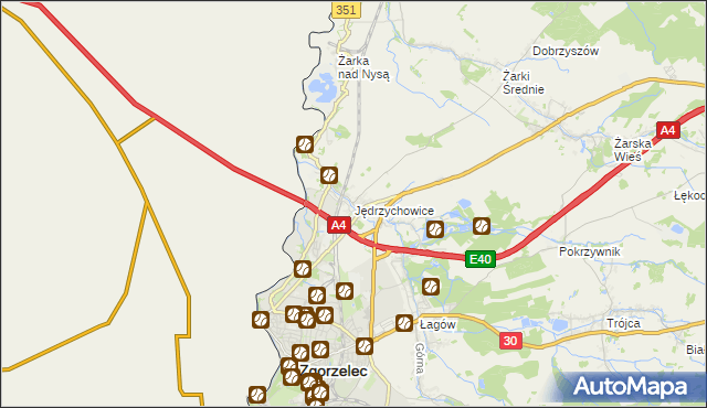 mapa Jędrzychowice gmina Zgorzelec, Jędrzychowice gmina Zgorzelec na mapie Targeo