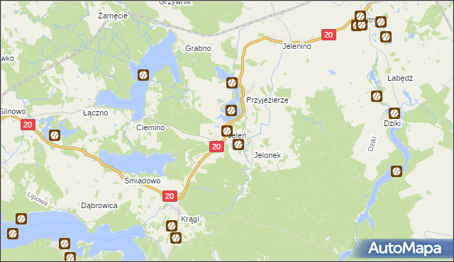 mapa Jeleń gmina Borne Sulinowo, Jeleń gmina Borne Sulinowo na mapie Targeo