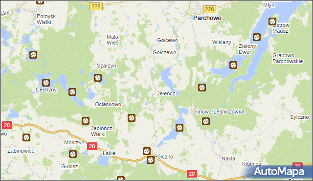 mapa Jeleńcz gmina Parchowo, Jeleńcz gmina Parchowo na mapie Targeo