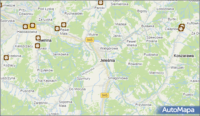 mapa Jeleśnia, Jeleśnia na mapie Targeo