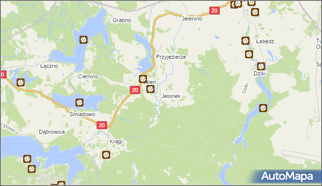 mapa Jelonek gmina Borne Sulinowo, Jelonek gmina Borne Sulinowo na mapie Targeo