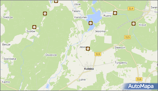 mapa Jesiona gmina Kolsko, Jesiona gmina Kolsko na mapie Targeo