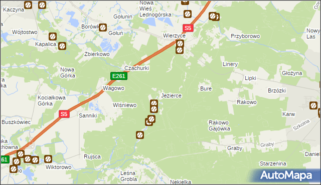 mapa Jezierce gmina Pobiedziska, Jezierce gmina Pobiedziska na mapie Targeo