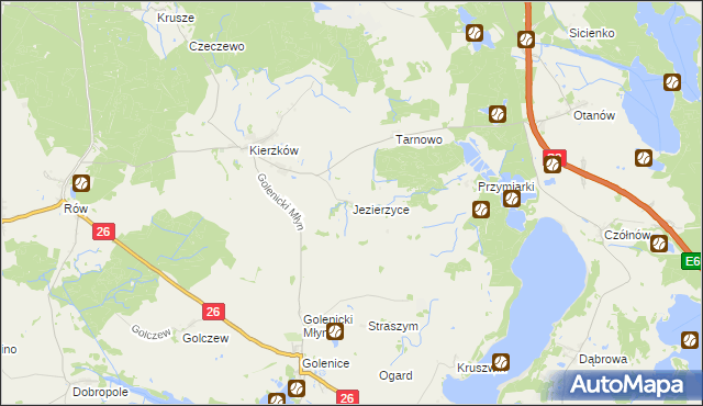 mapa Jezierzyce gmina Myślibórz, Jezierzyce gmina Myślibórz na mapie Targeo