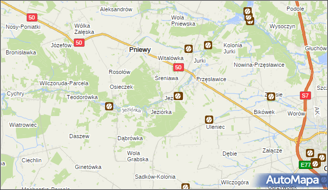 mapa Jeziora gmina Pniewy, Jeziora gmina Pniewy na mapie Targeo