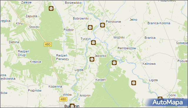 mapa Jeziorko gmina Zapolice, Jeziorko gmina Zapolice na mapie Targeo