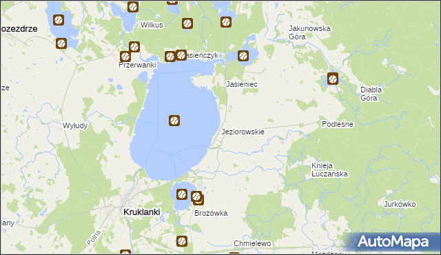 mapa Jeziorowskie gmina Kruklanki, Jeziorowskie gmina Kruklanki na mapie Targeo