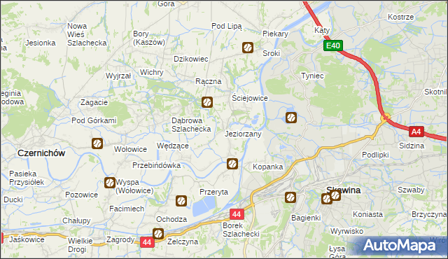 mapa Jeziorzany gmina Liszki, Jeziorzany gmina Liszki na mapie Targeo