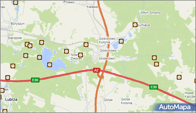 mapa Jordanowo gmina Świebodzin, Jordanowo gmina Świebodzin na mapie Targeo