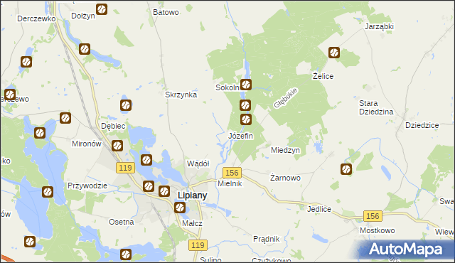 mapa Józefin gmina Lipiany, Józefin gmina Lipiany na mapie Targeo