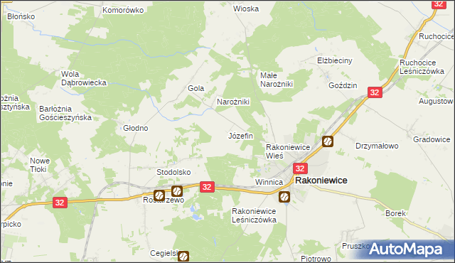 mapa Józefin gmina Rakoniewice, Józefin gmina Rakoniewice na mapie Targeo
