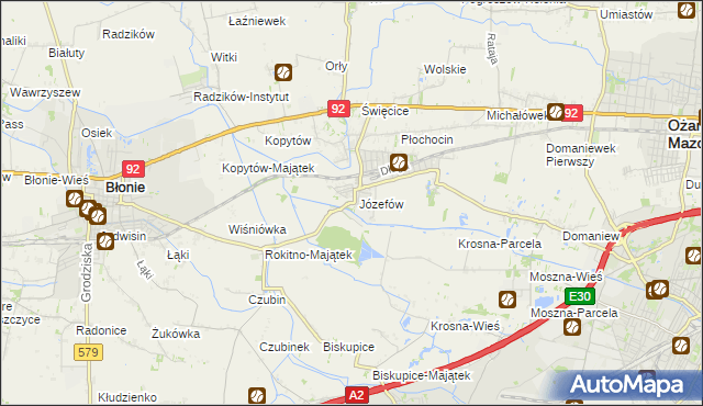 mapa Józefów gmina Ożarów Mazowiecki, Józefów gmina Ożarów Mazowiecki na mapie Targeo