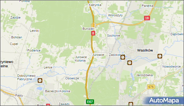 mapa Jurowce gmina Wasilków, Jurowce gmina Wasilków na mapie Targeo