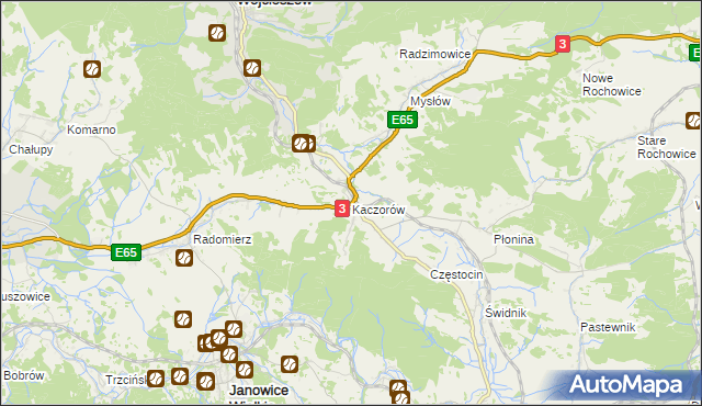 mapa Kaczorów gmina Bolków, Kaczorów gmina Bolków na mapie Targeo