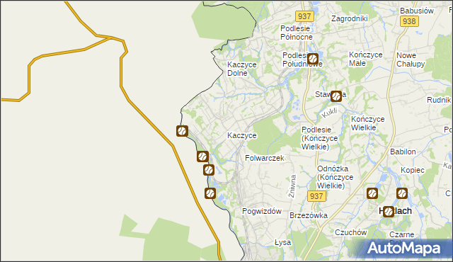 mapa Kaczyce gmina Zebrzydowice, Kaczyce gmina Zebrzydowice na mapie Targeo