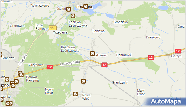 mapa Kąkolewo gmina Osieczna, Kąkolewo gmina Osieczna na mapie Targeo