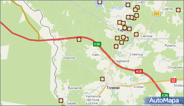 mapa Kałki gmina Trzebiel, Kałki gmina Trzebiel na mapie Targeo